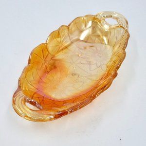 VTG Indiana Glass Orange Iridescent Carnival Glass Oval Relish Dish Lily Pons